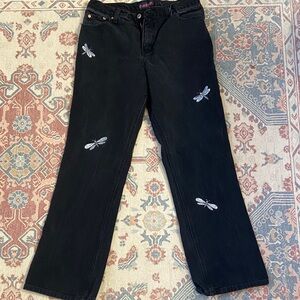 Embroidered Black Straight Leg Jeans